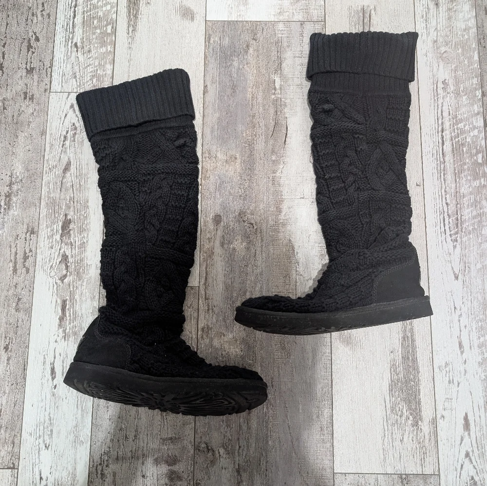 UGG Women's Black Knitted‎ Above The Knee-High Boots Size 7